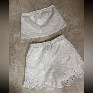 White Eyelet Crop Top and Shorts Set